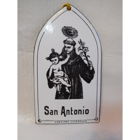 Antigua placa esmaltada de San Antonio Cervero.  Zaragoza. Años 40-50