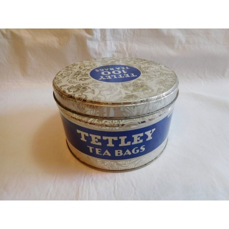 Antigua caja de bolsitas de té Tetley con forma circular. Años 50-60