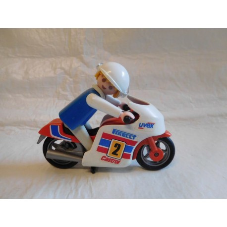 Figura Playmobil Famobil antiguo con moto. Motorista.