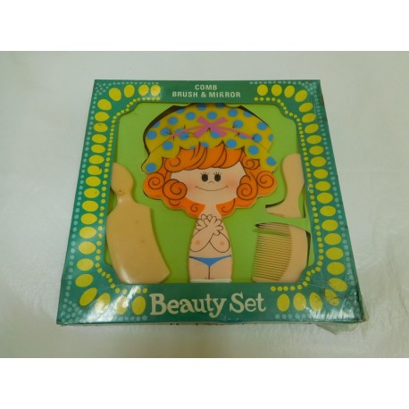 Divertido juego de tocador para niñas con espejo y peines. Beauty Set. Años 70. Versión pelirroja.