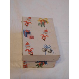 Bonita caja años 40-50 con motivos navideños, posiblemente de adornos navideños. Preciosa, una joya.