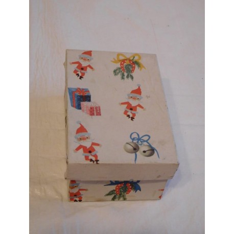 Bonita caja años 40-50 con motivos navideños, posiblemente de adornos navideños. Preciosa, una joya.