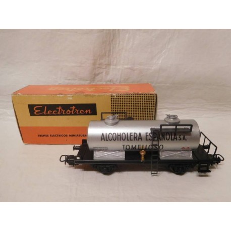Vagón gran cisterna Alcoholera ref. 1600, Electrotren HO, años 60. Perfecto estado con su caja.