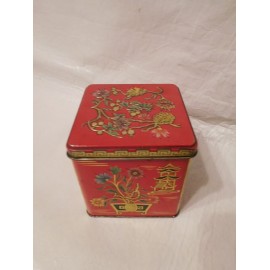 Lata Baret Ware Art Grace Container Made in England en rojo motivos orientales