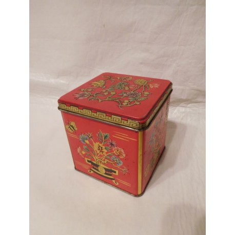 Lata Baret Ware Art Grace Container Made in England en rojo motivos orientales