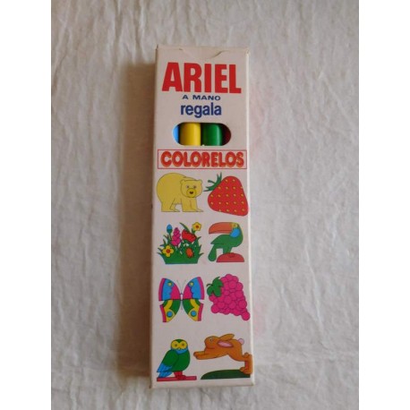 Bonita cajita promocional detergente Ariel, con pinturas tipo plastidecor. Años 80.