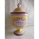 Antiguo frasco albarelo de farmacia en porcelana con tapadera de Camptotheca Acuminata. Firmado.
