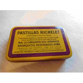 Cajita de lata Pastillas Richelet para catarros, asma... 1923