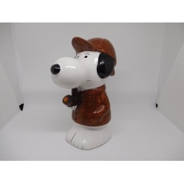 Hucha de cerámica de Snoopy detectiv. Años 80. Tiene tapón de goma en base.