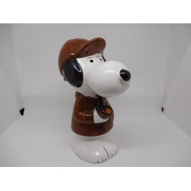 Hucha de cerámica de Snoopy detectiv. Años 80. Tiene tapón de goma en base.