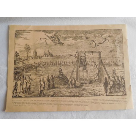 Grabado original  Exemplo de Mayor Heroismo Barcelona 1809 . Dibujo  Buenaventura Planella