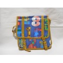 Cartera de Colegio años 70 en azul, marrón con números. Nueva. Sistema cierre en broche.