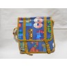 Cartera de Colegio años 70 en azul, marrón con numeros. Nueva. Sistema cierre en broche.