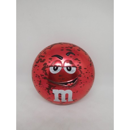 Antigua lata promocional de M&M en rojo.