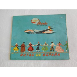 Bonito folleto turístico de IBERIA, lineas aéreas de España. Con 5 rutas. Año 1960.
