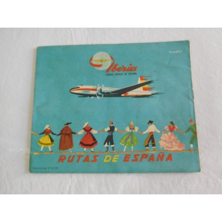 Bonito folleto turístico de IBERIA, lineas aéreas de España. Con 5 rutas. Año 1960.