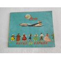 Bonito folleto turístico de IBERIA, lineas aéreas de España. Con 5 rutas. Año 1960.
