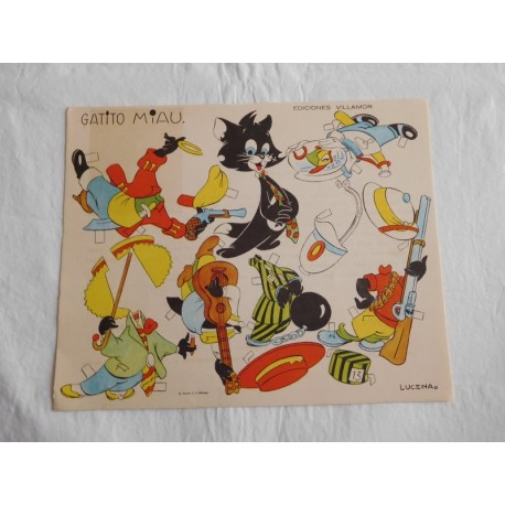 Antiguo recortable. Ed. Villamor. Gatito Miau. Muy difícil. Años 60.