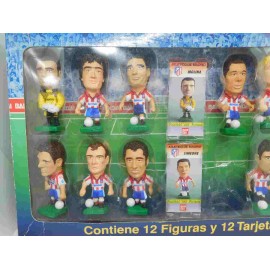 Caja con figuras de futbolistas Atlético de Madrid. Bandai. 1996-1997.