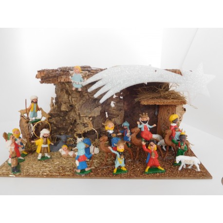 Belen con portal incluido. Mirete. Miniatura. Años 70. Completo. Figuras 4 cm de altura. Ref 1.