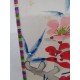 Antiguo pay pay japones en seda pintado a mano de pajarito en rama