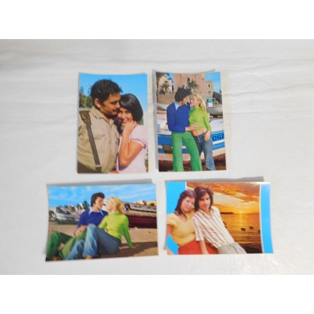 Cuatro postales escenas de enamorados y novios. Años 70.