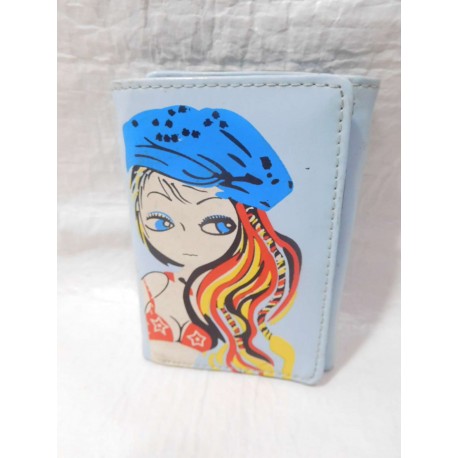 Bonita cartera billetera Vintage años 60. En color azul con motivo hippi