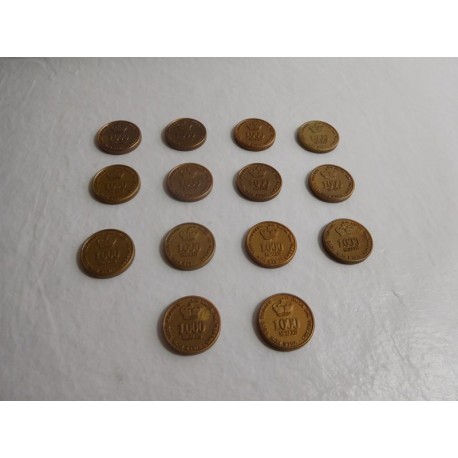 Lote de 14 monedas Ruta del Tesoro de 1.000 reales. Cefa.