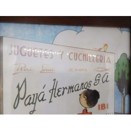 Bonito cuadro de Juguetes y cuchellería Paya Hermanos. Reproducción enmarcada con cristal.