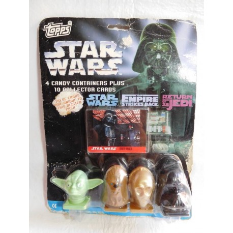 Blister de Star Wars con cuatro dispensadores de caramelos y 10 trading card. Topps.