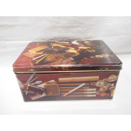 Caja lata de Colacao Cola Cao con motivos de tabaco. Años 70.