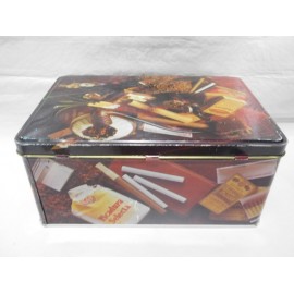Caja lata de Colacao Cola Cao con motivos de tabaco. A&ntilde;os 70.