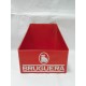 Caja expositor de Bruguera, en plastico rojo y logotipo del gato. Años 70-80. Publicidad.