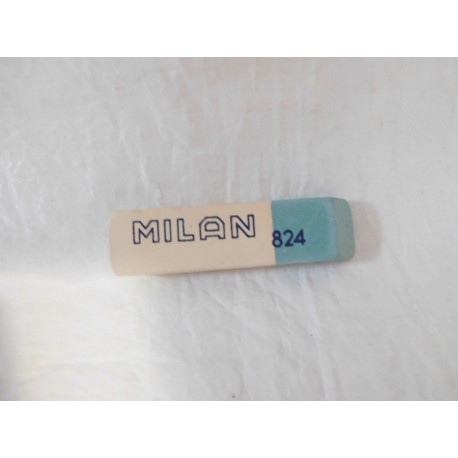 Goma de borrar pequeña años 70. Milan 824 para lápiz y boligrafo. Sin usar.