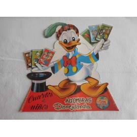 Cartel displey en cartón duro de alfombras Disneylandia con el pato Donald.  Alfombras para niños. Años 60.