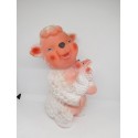 Figura de goma de oveja con ovejita en brazos. Juguetes Majuba. Años 60-70
