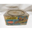 Antigua caja de galletas Cuetara en hojalata y papel con publicidad surtido y piscis. Años 60.