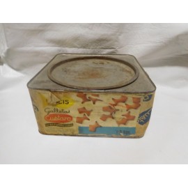 Antigua caja de galletas Cuetara en hojalata y papel con publicidad surtido y piscis. A&ntilde;os 60.