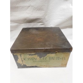 Caja de galletas Flor de Trigo Dominguez Bautista Salamanca. Hojalata y papel. A&ntilde;os 40