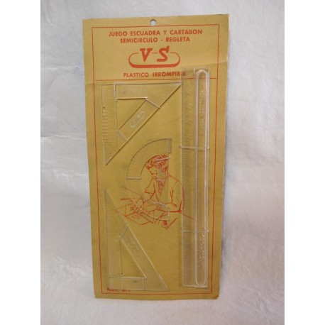 Antiguo juego de reglas de 1959 en plástico irrompible