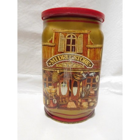 Lata de café Soley antigua.  Tiene tapa con logo en plástico rojo.