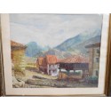 Pintura al oleo de escena rural con hórreo. Desconozco fecha. Se entrega con marco original.