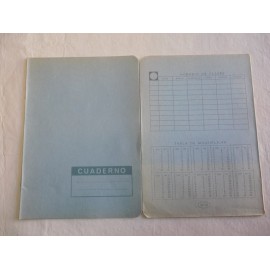 Cuaderno antiguo de dos rayas. Por detrás tiene tabla multiplicar. Años 70.