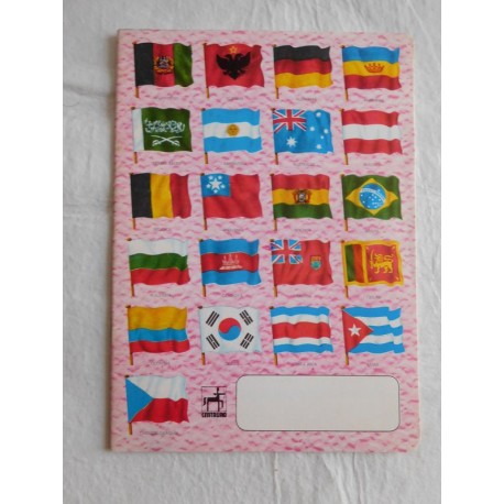 Cuaderno antiguos de dos rayas con banderas de países. Años 70.